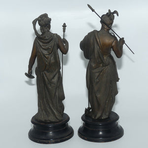 Pair late Victorian Spelter figures | Warrior and Maiden