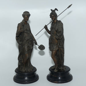 Pair late Victorian Spelter figures | Warrior and Maiden