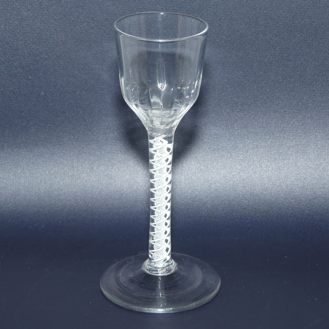 18th Century Georgian Glass with Twisted Fluted Ogee bowl and Double Series Opaque Twist | Cotton twist stem