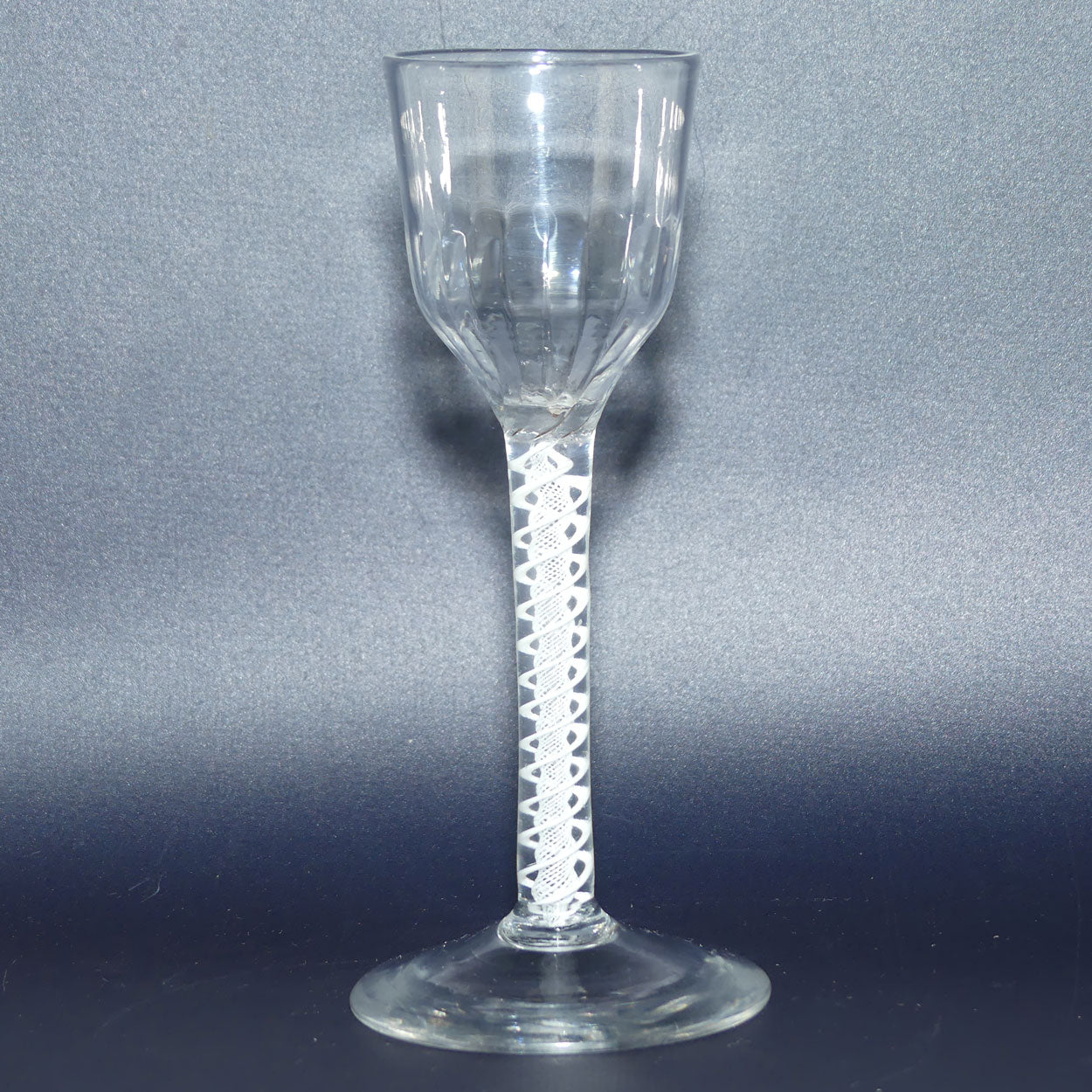 18th Century Georgian Glass with Twisted Fluted Ogee bowl and Double Series Opaque Twist | Cotton twist stem