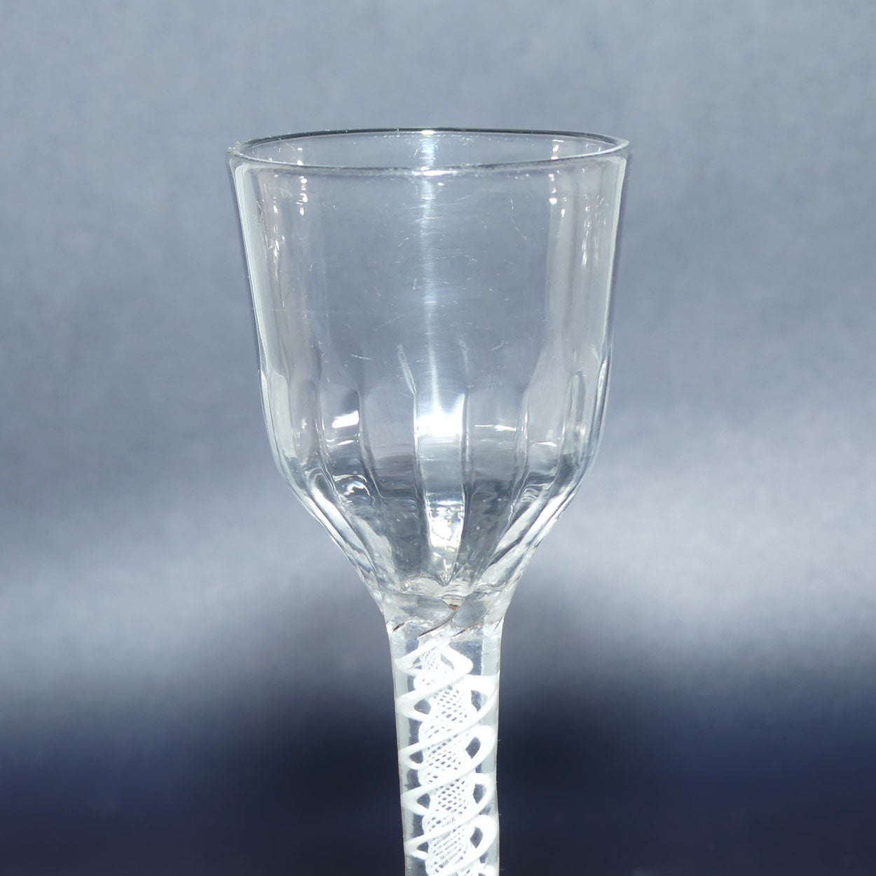 18th Century Georgian Glass with Twisted Fluted Ogee bowl and Double Series Opaque Twist | Cotton twist stem