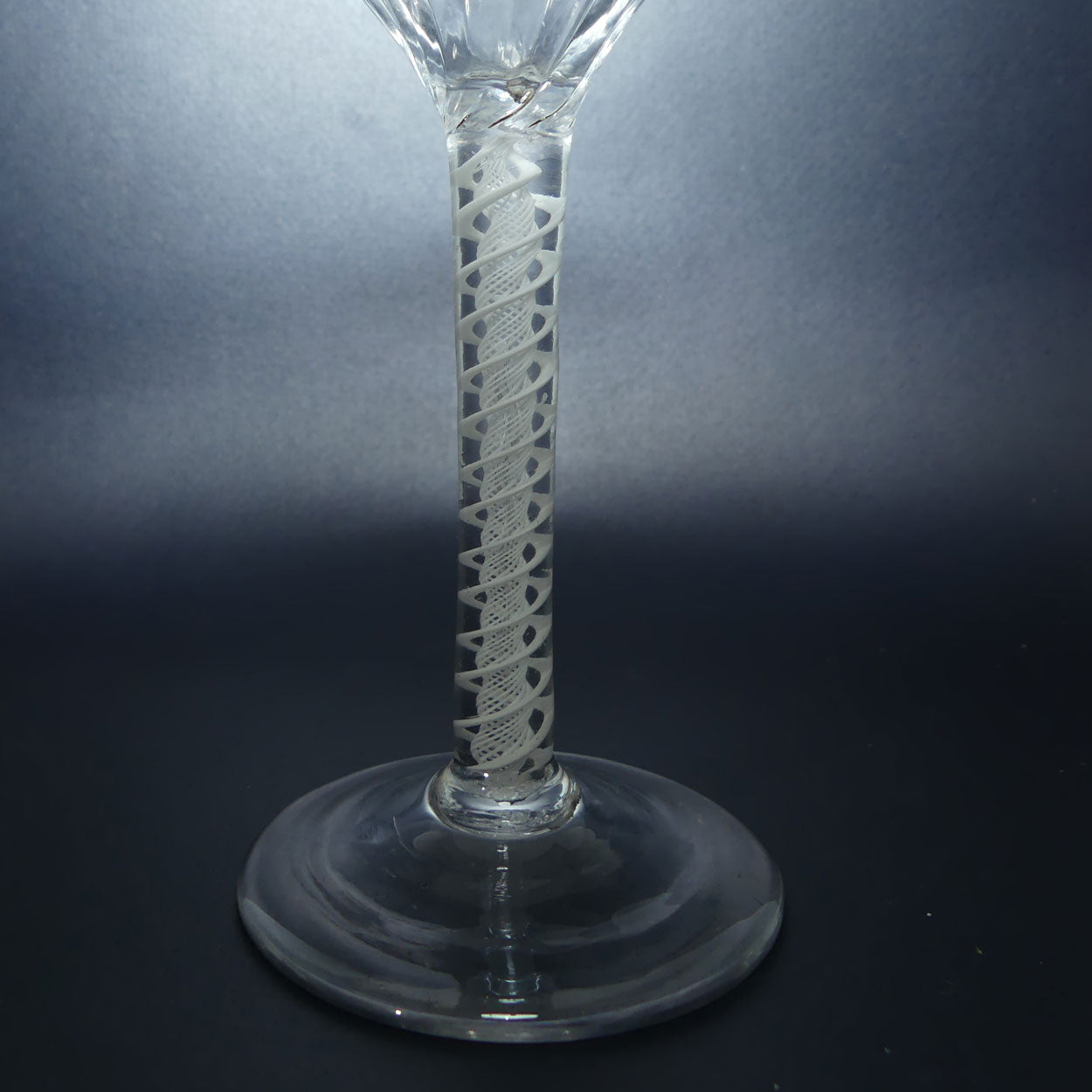18th Century Georgian Glass with Twisted Fluted Ogee bowl and Double Series Opaque Twist | Cotton twist stem