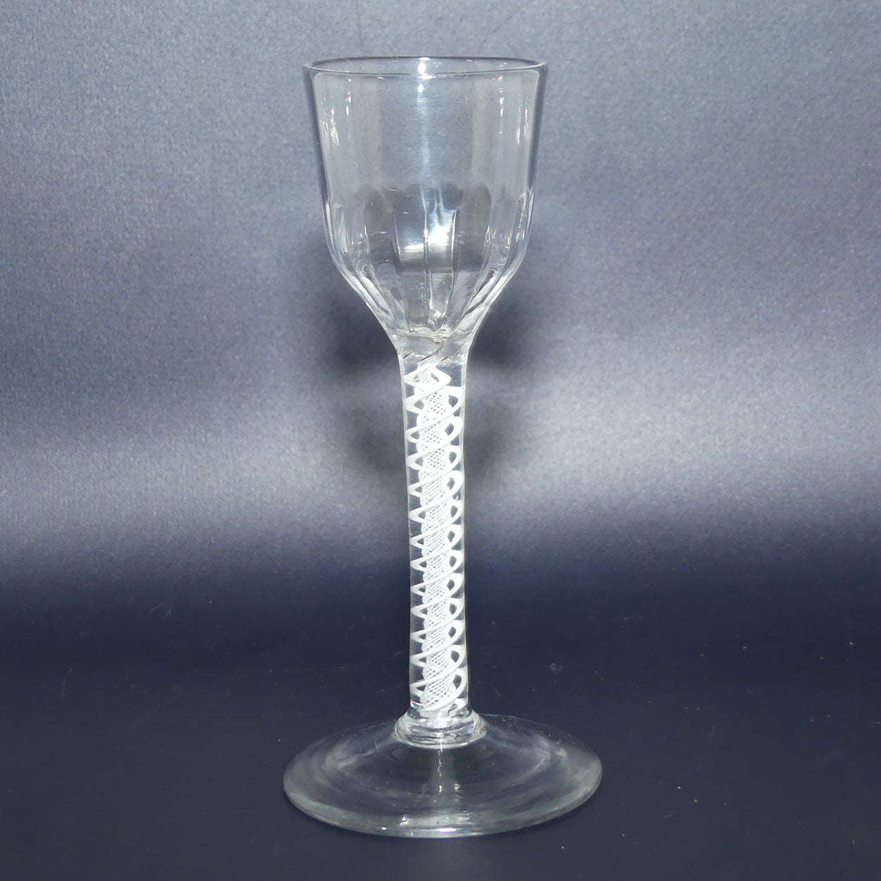 18th Century Georgian Glass with Twisted Fluted Ogee bowl and Double Series Opaque Twist | Cotton twist stem