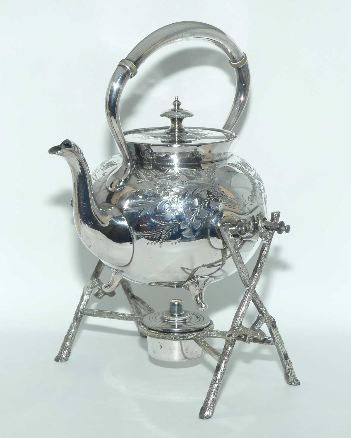 John Dixon and Sons EPBM silver plated spirit kettle on stand
