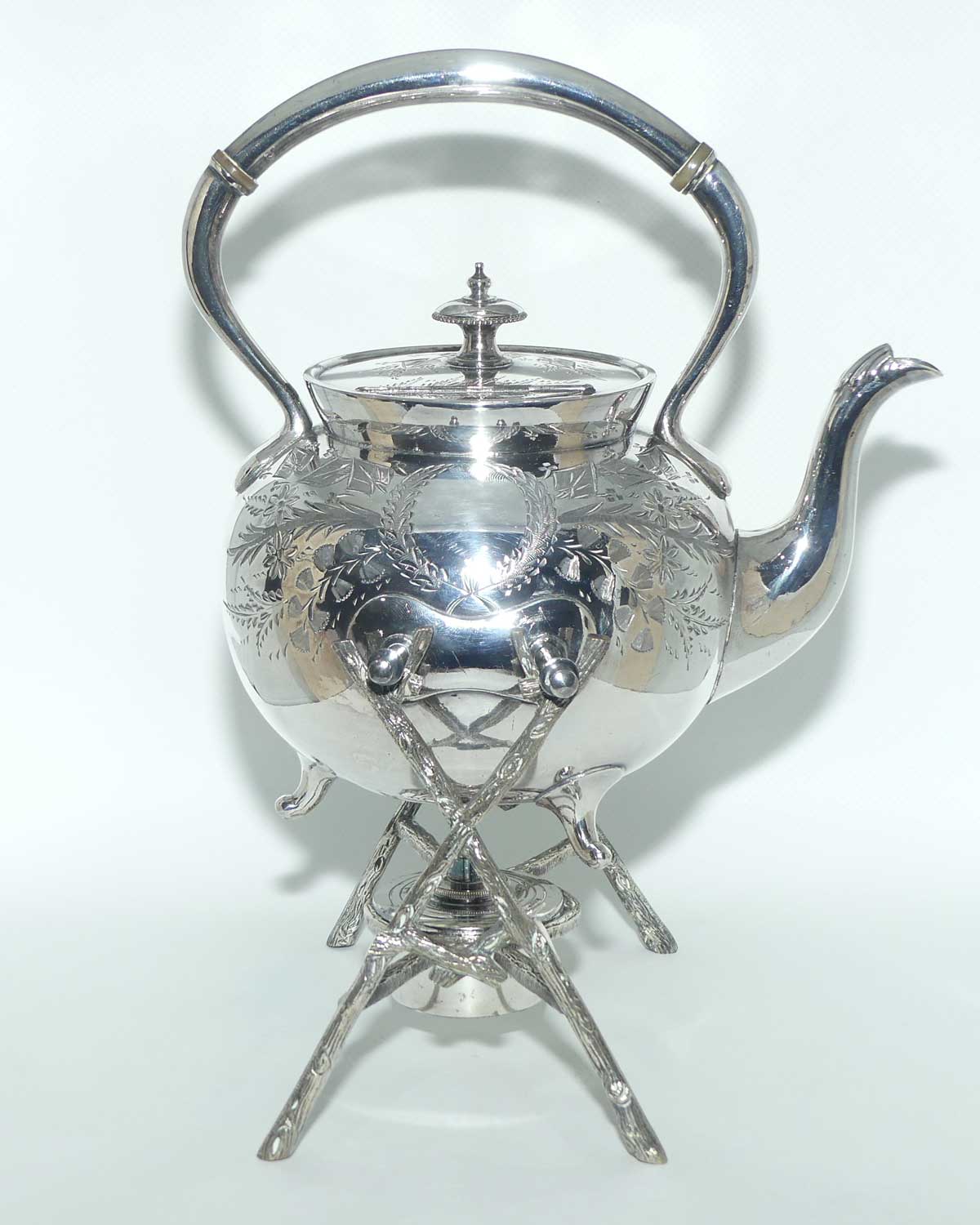 John Dixon and Sons EPBM silver plated spirit kettle on stand