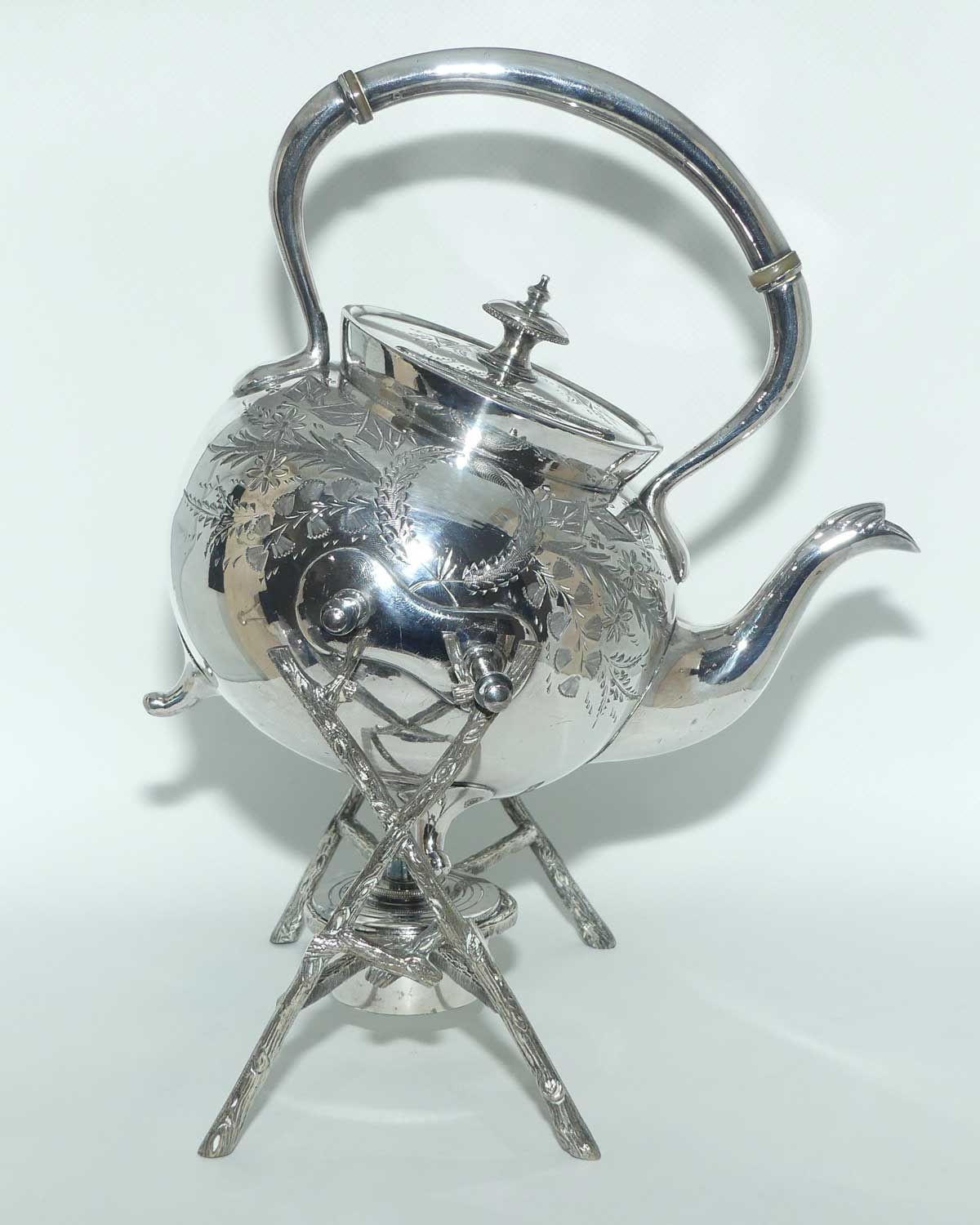 John Dixon and Sons EPBM silver plated spirit kettle on stand
