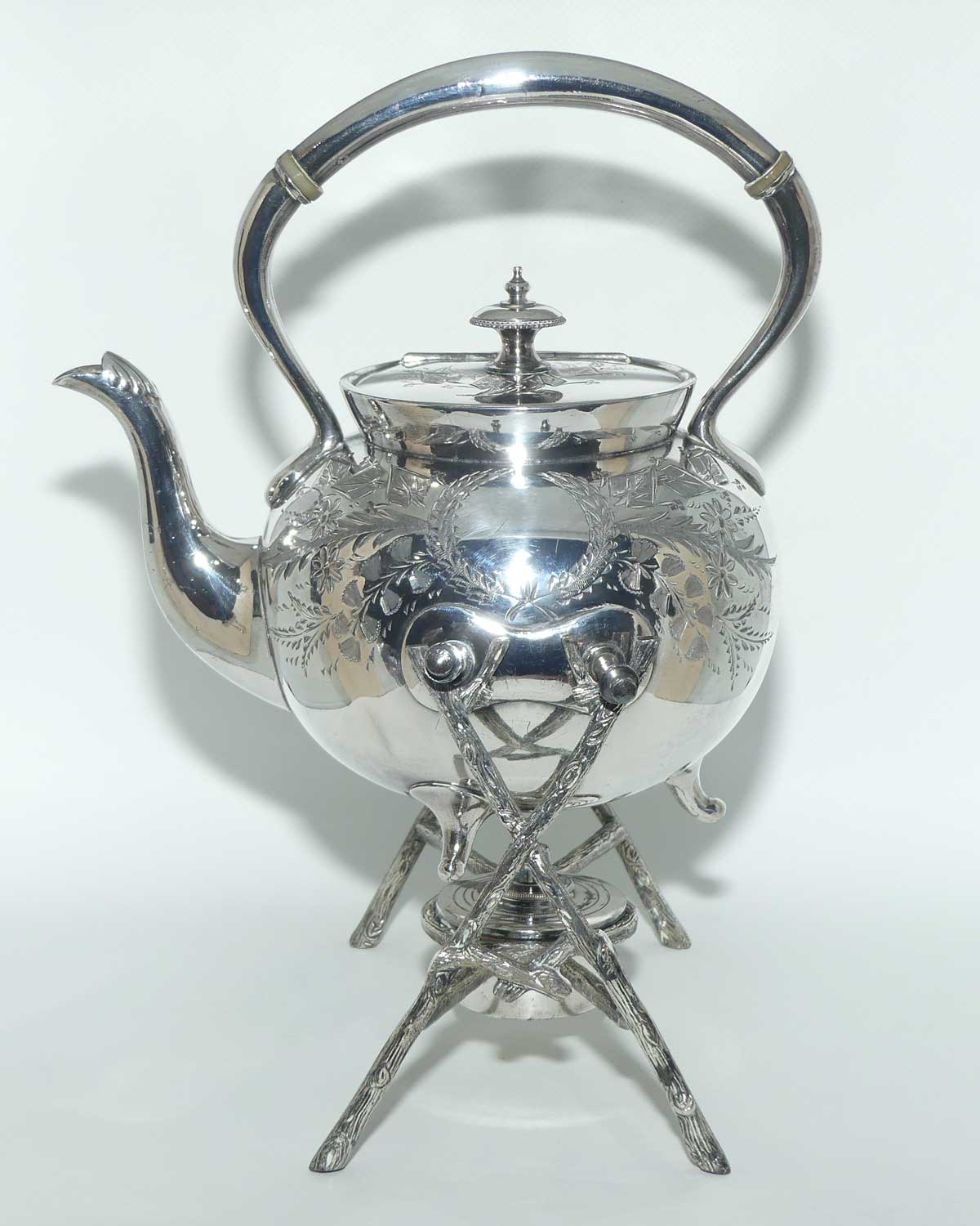 John Dixon and Sons EPBM silver plated spirit kettle on stand