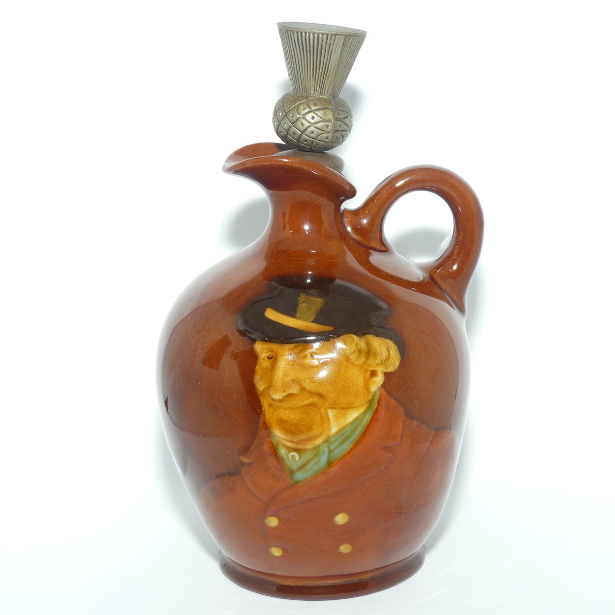 Royal Doulton Kingsware Sporting Squire Globular flask | Red Brown | Dewars Thistle stopper