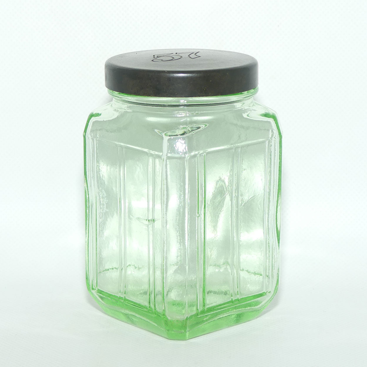 Green Glass square screw top jar | 13cm tall | #2