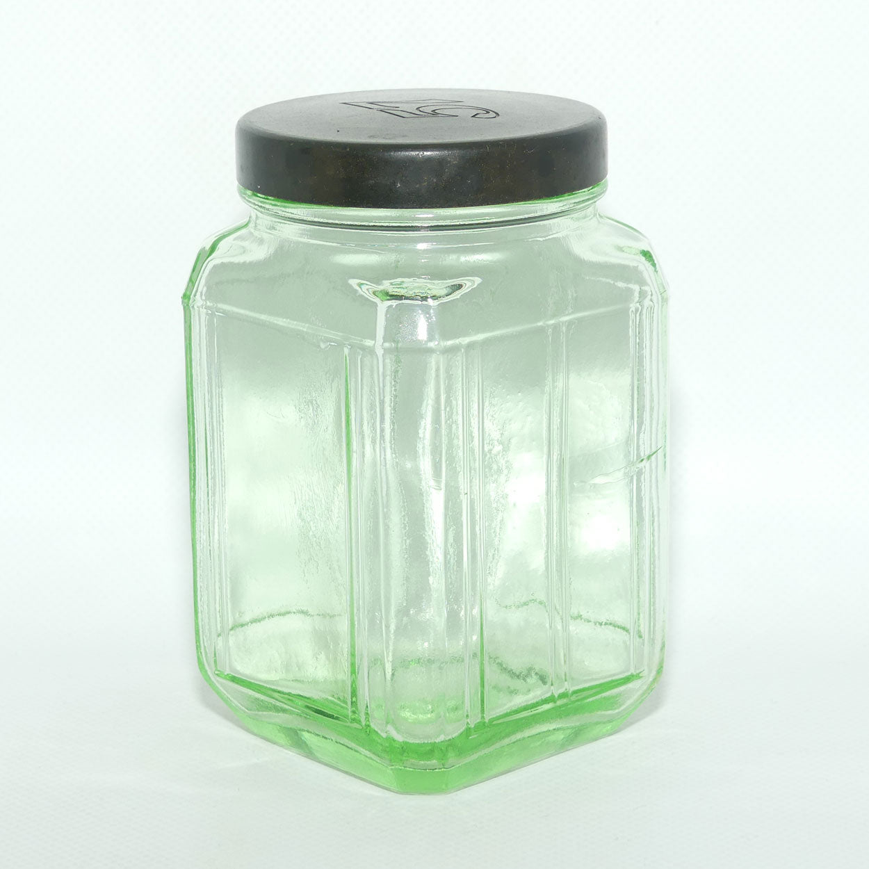 Green Glass square screw top jar | 13cm tall | #2