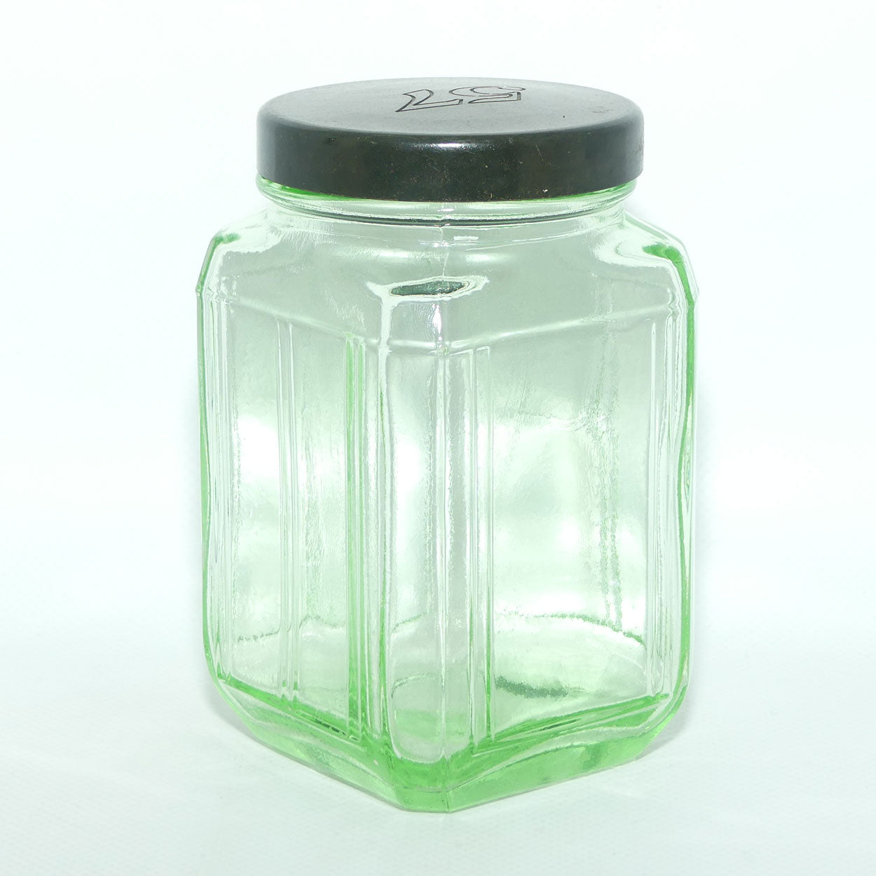 Green Glass square screw top jar | 13cm tall | #2