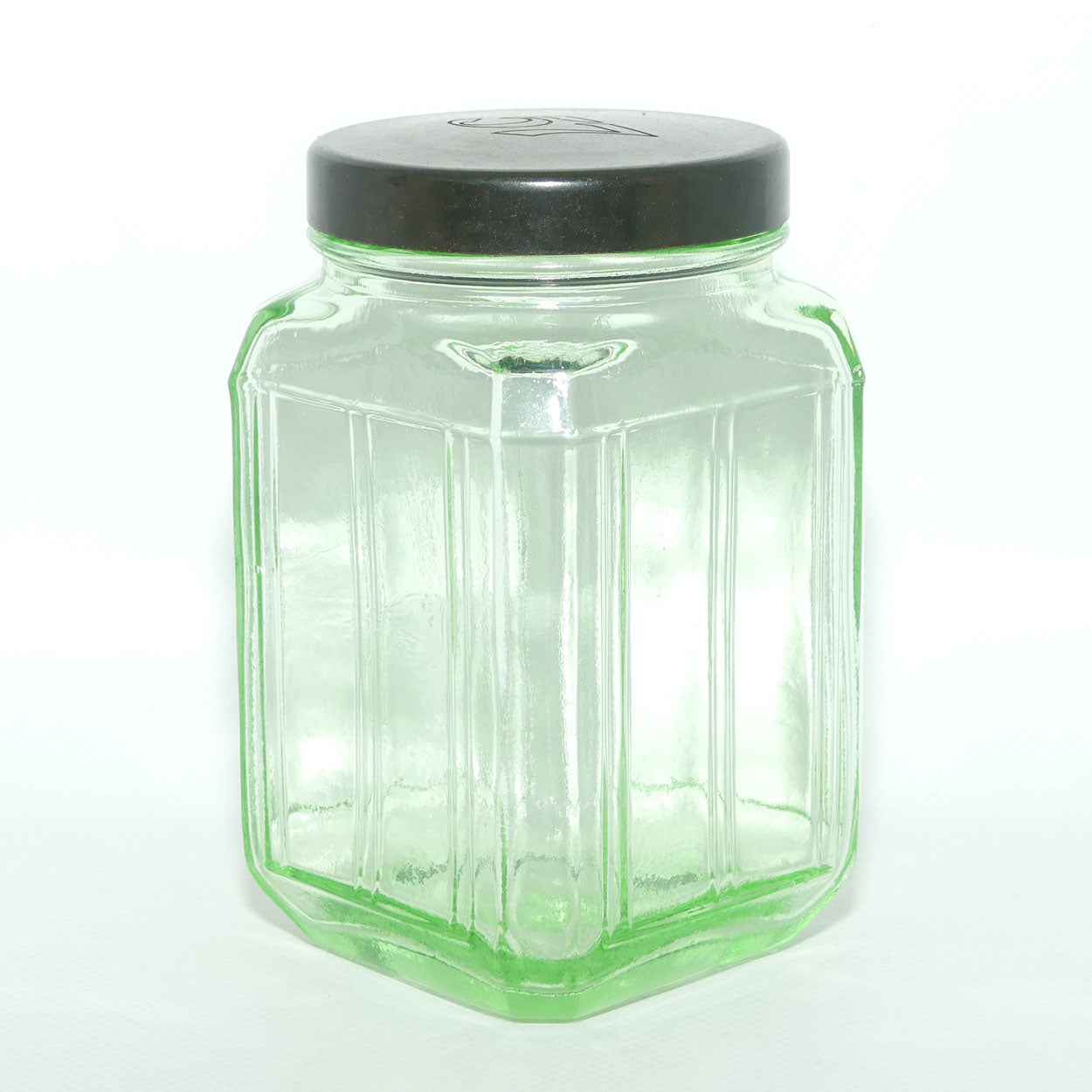 Green Glass square screw top jar | 13cm tall | #2