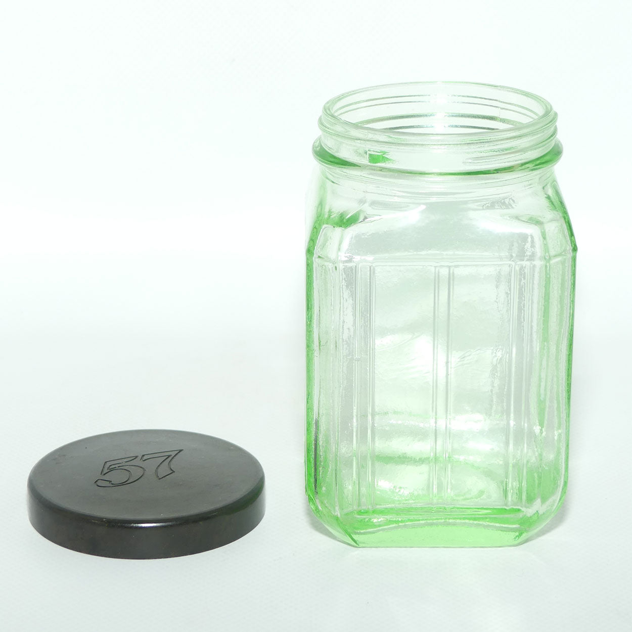 Green Glass square screw top jar | 13cm tall | #2
