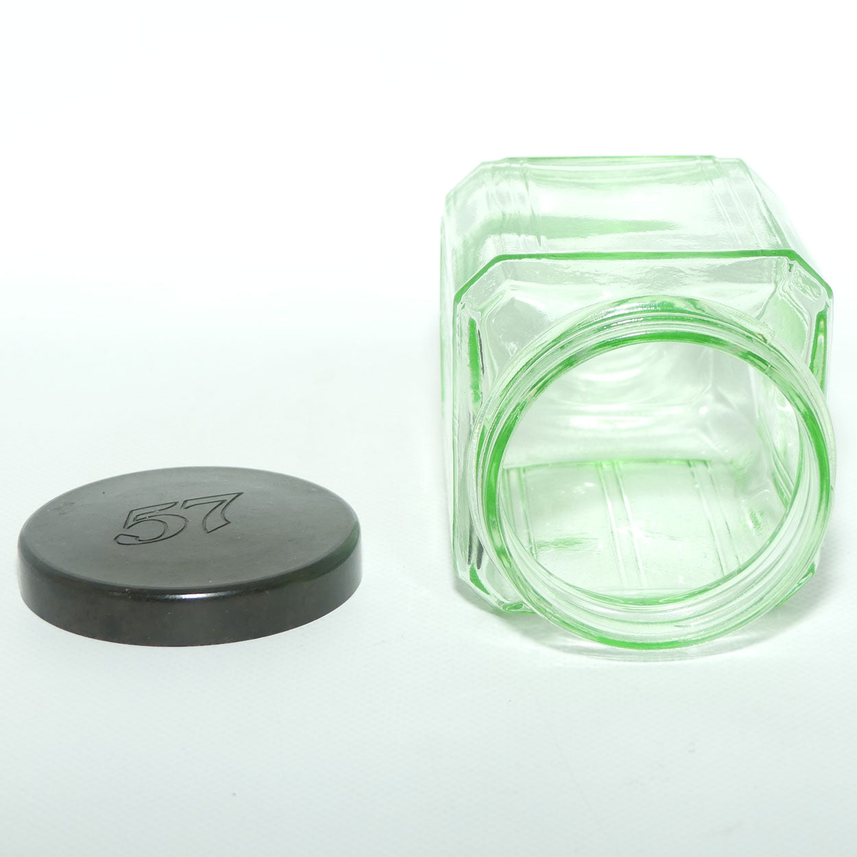 Green Glass square screw top jar | 13cm tall | #2