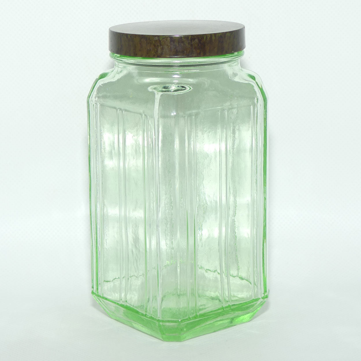 Green Glass square screw top jar | 16.5cm tall