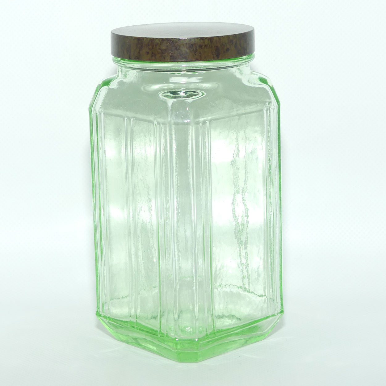 Green Glass square screw top jar | 16.5cm tall