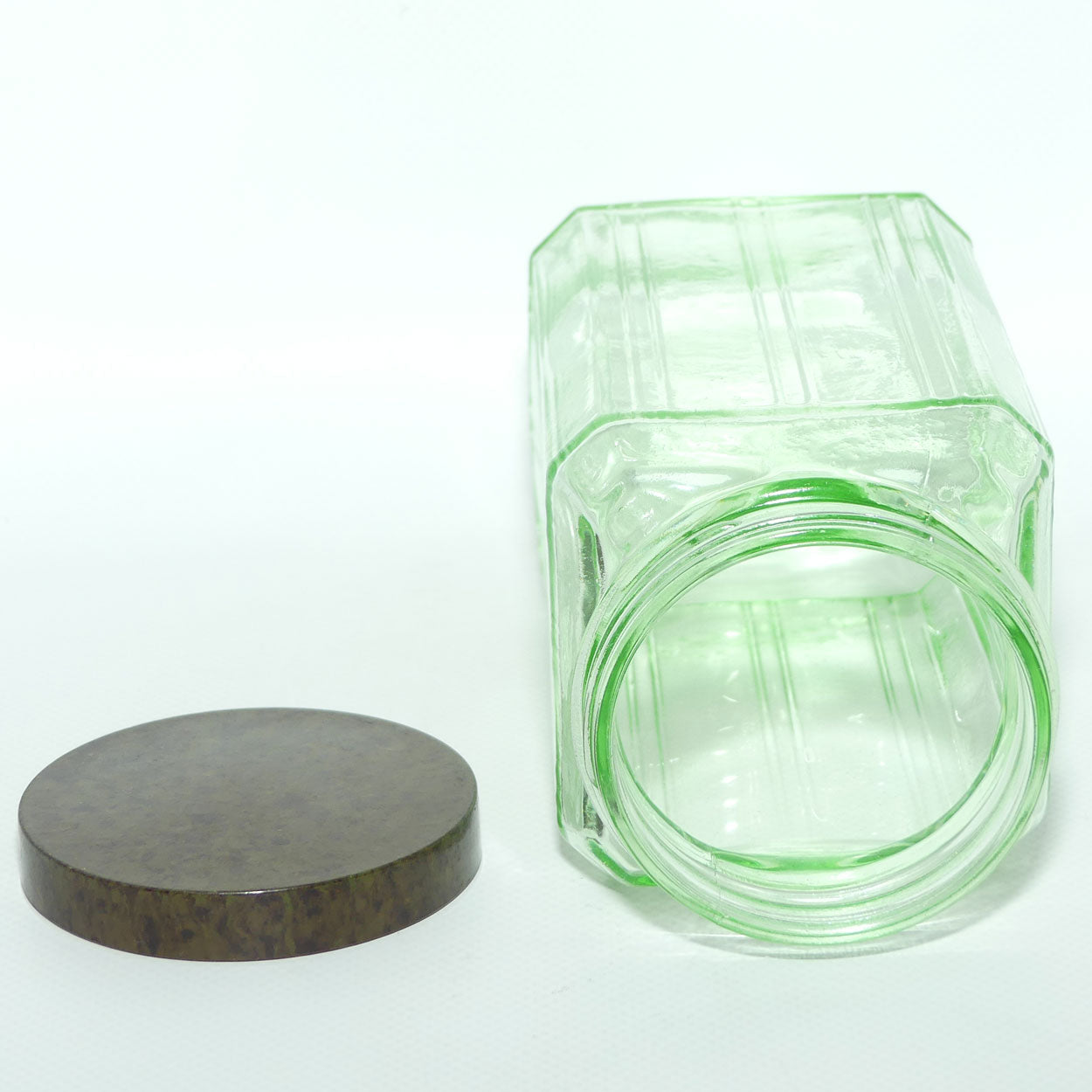 Green Glass square screw top jar | 16.5cm tall