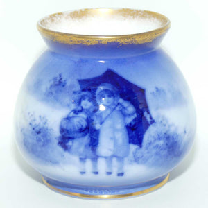 Royal Doulton Blue Childrens squat bulbous vase |Two girls sheltering|