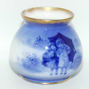 Royal Doulton Blue Childrens squat bulbous vase |Two girls sheltering|