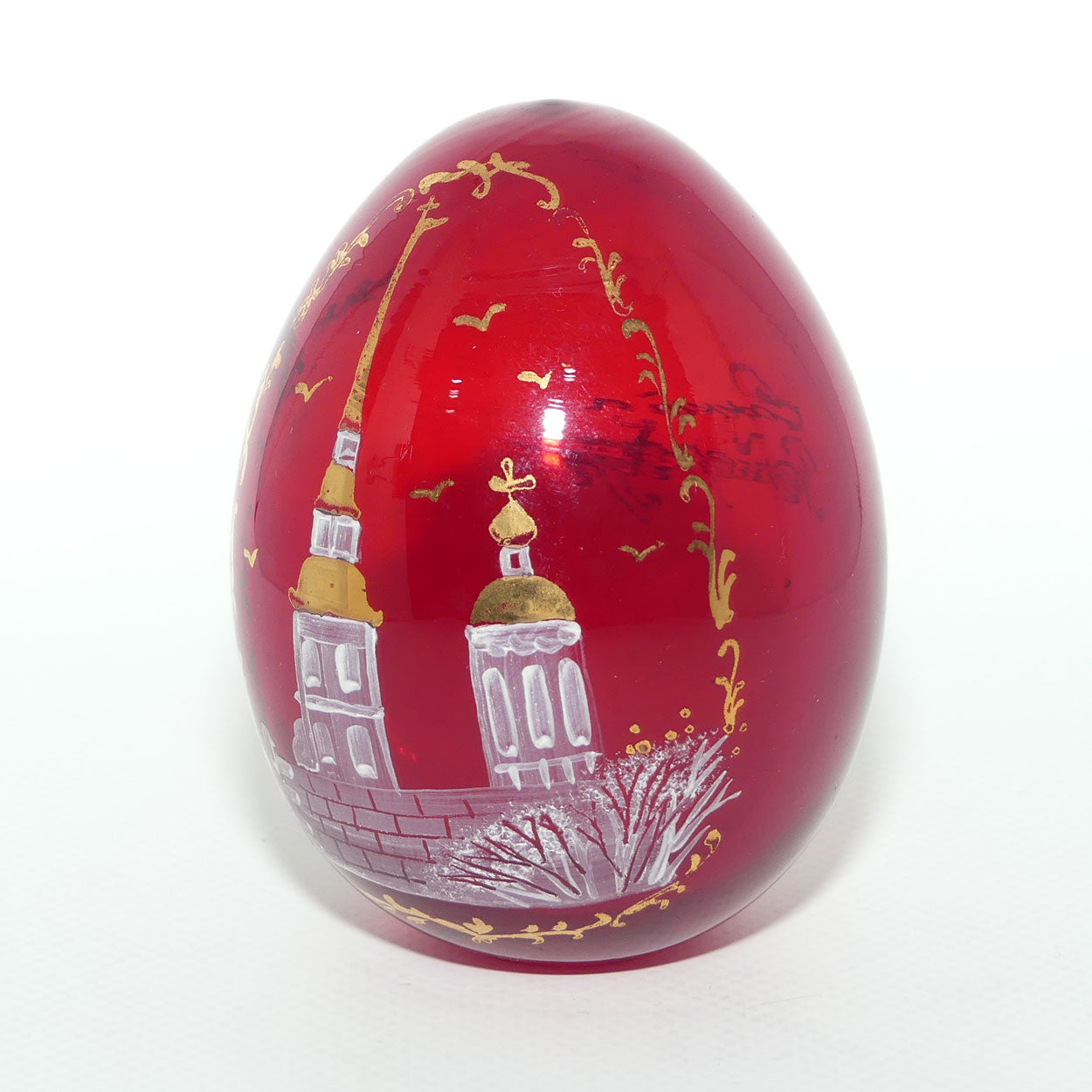 Vintage Hand Painted and Gilt on Glass Russian Glass Egg