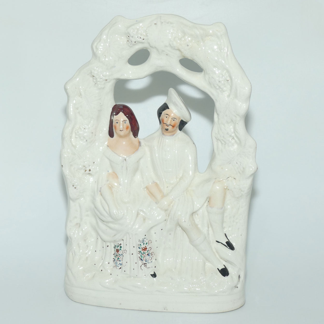 Antique Staffordshire Flat Back Figure | Couple under Grape Garland