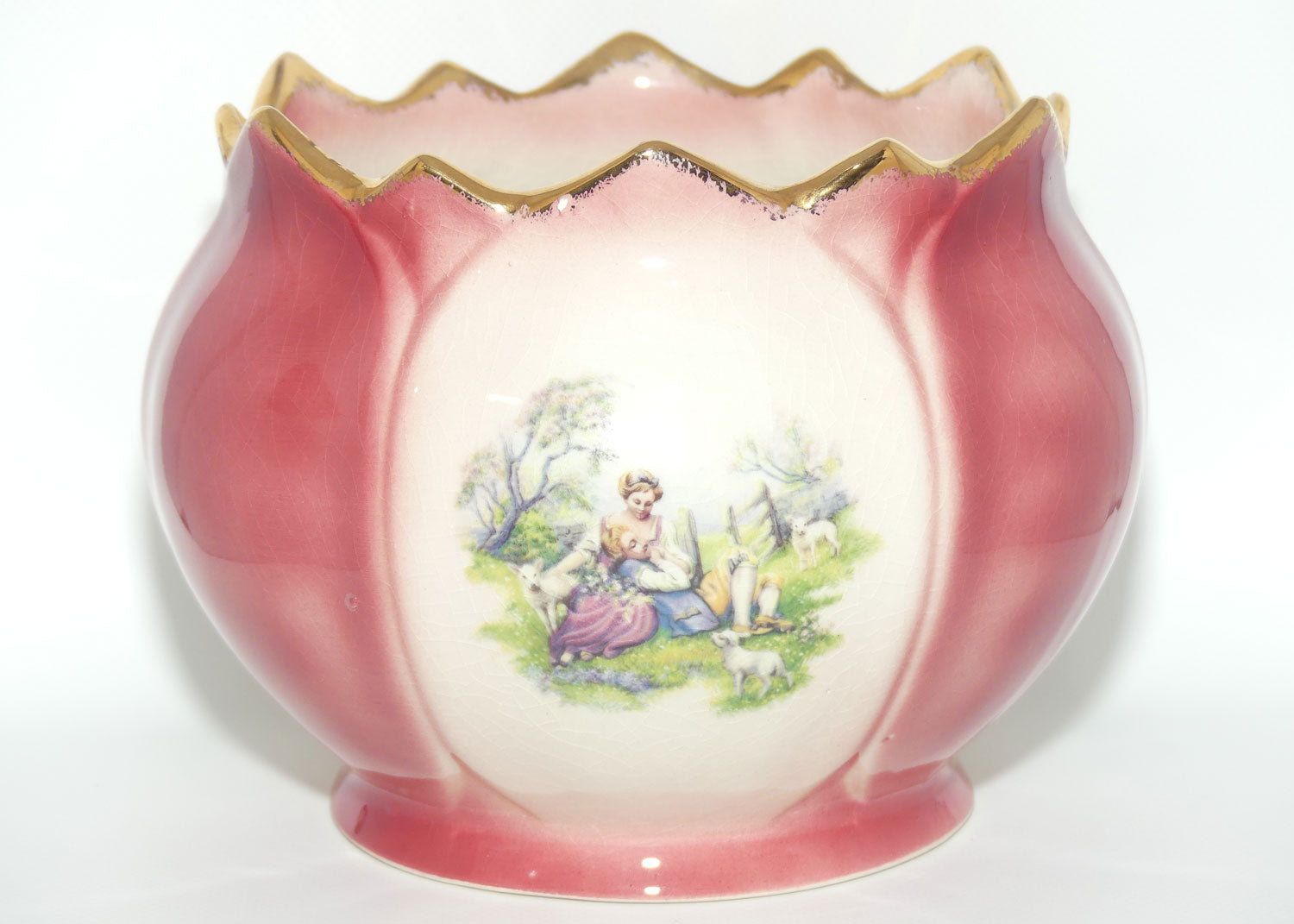Alpha Omega Staffordshire England Courting Scene fern pot | jardiniere