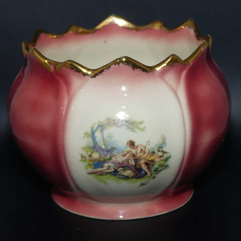 Alpha Omega Staffordshire England Courting Scene fern pot | jardiniere