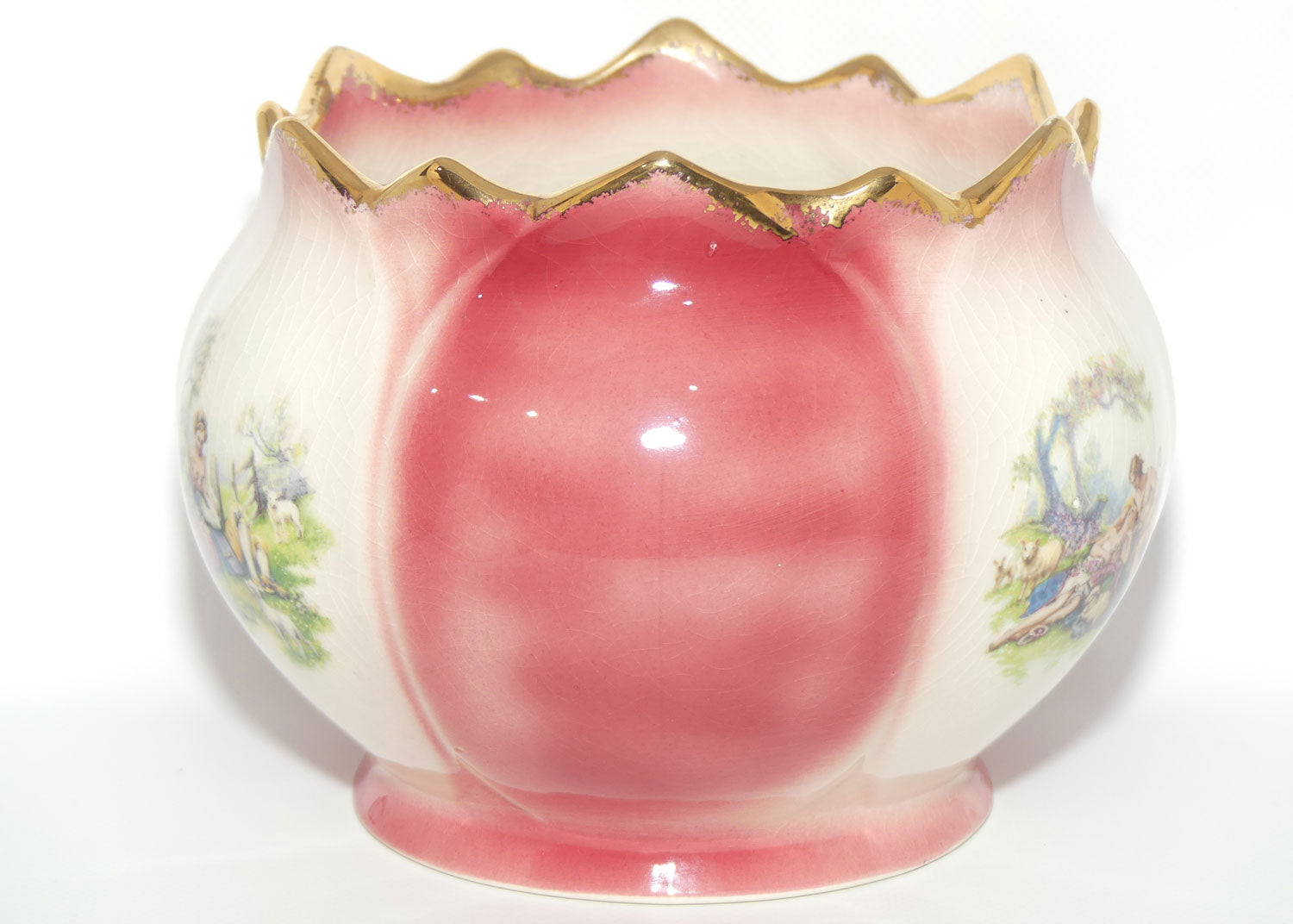 Alpha Omega Staffordshire England Courting Scene fern pot | jardiniere