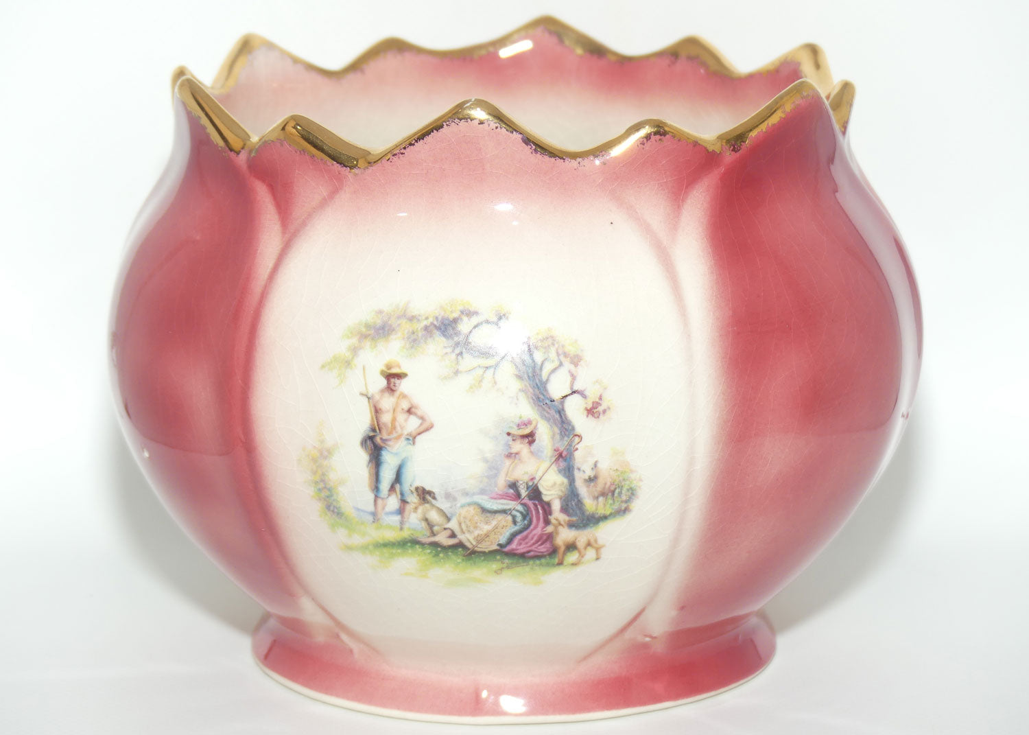 Alpha Omega Staffordshire England Courting Scene fern pot | jardiniere