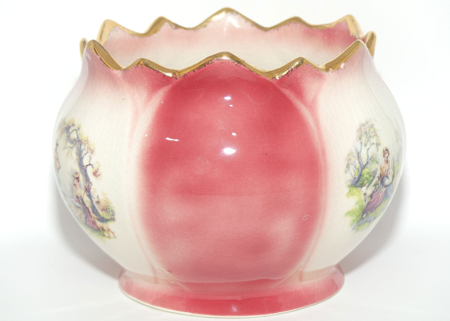 Alpha Omega Staffordshire England Courting Scene fern pot | jardiniere