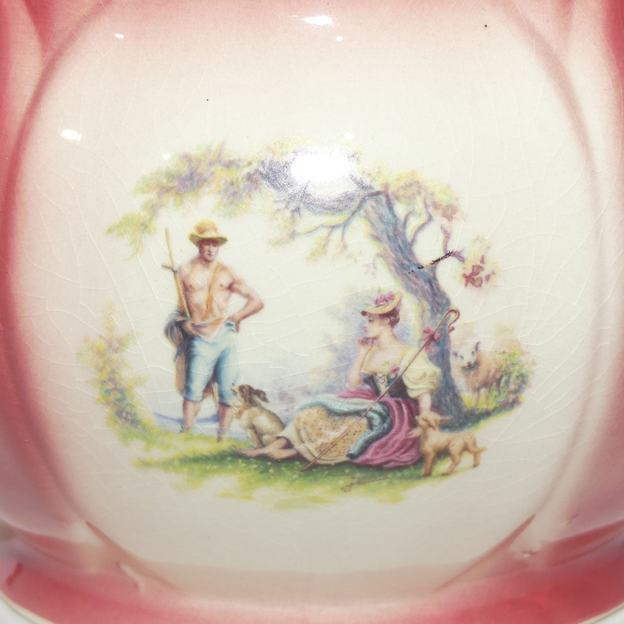 Alpha Omega Staffordshire England Courting Scene fern pot | jardiniere