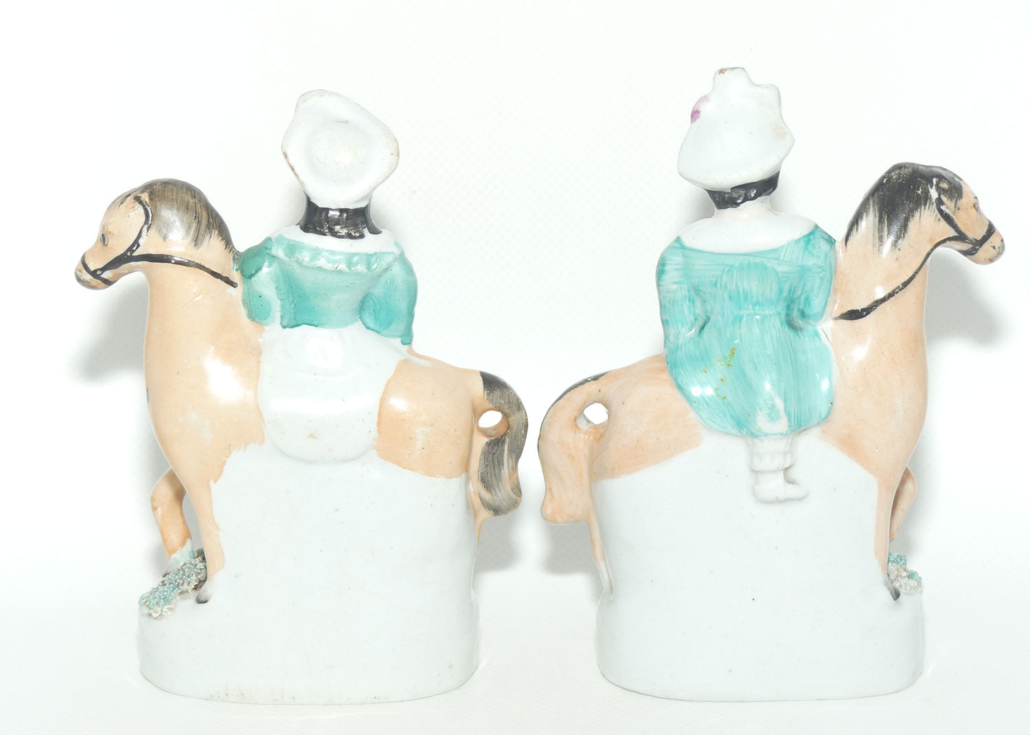 Antique Staffordshire Pottery Pair of Flatback Figures | Man and Lady on Horses