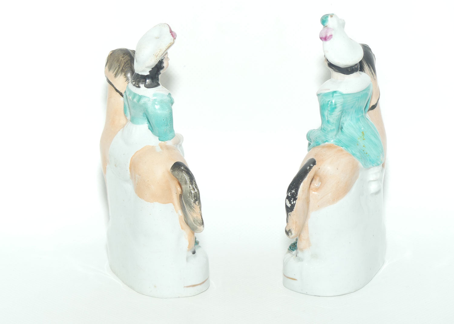 Antique Staffordshire Pottery Pair of Flatback Figures | Man and Lady on Horses