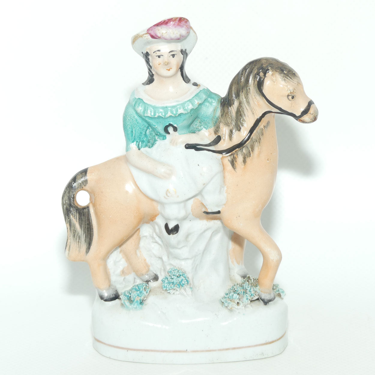 Antique Staffordshire Pottery Pair of Flatback Figures | Man and Lady on Horses