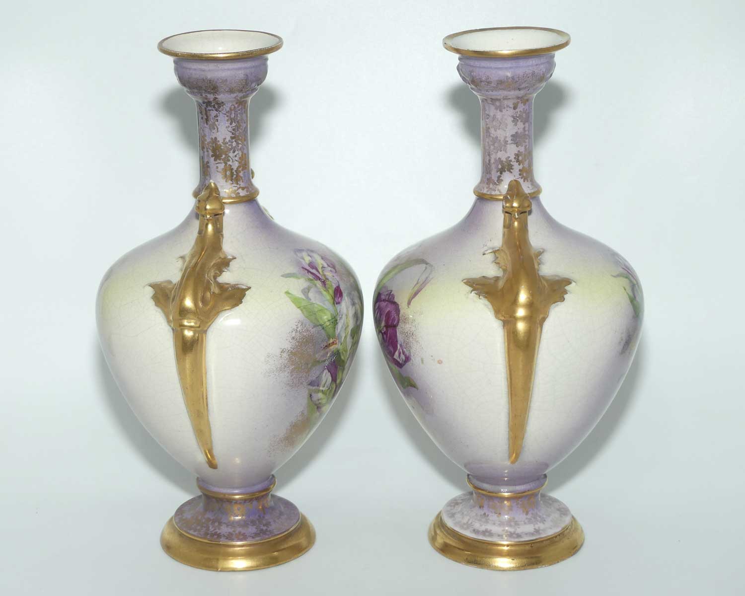 Pair of Victorian era Staffordshire vases | Gilt decoration and Purple tones