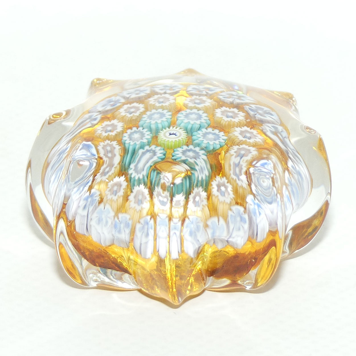 John Deacons Scotland Millefiori Silhouette Cane miniature paperweight | Star | Amber
