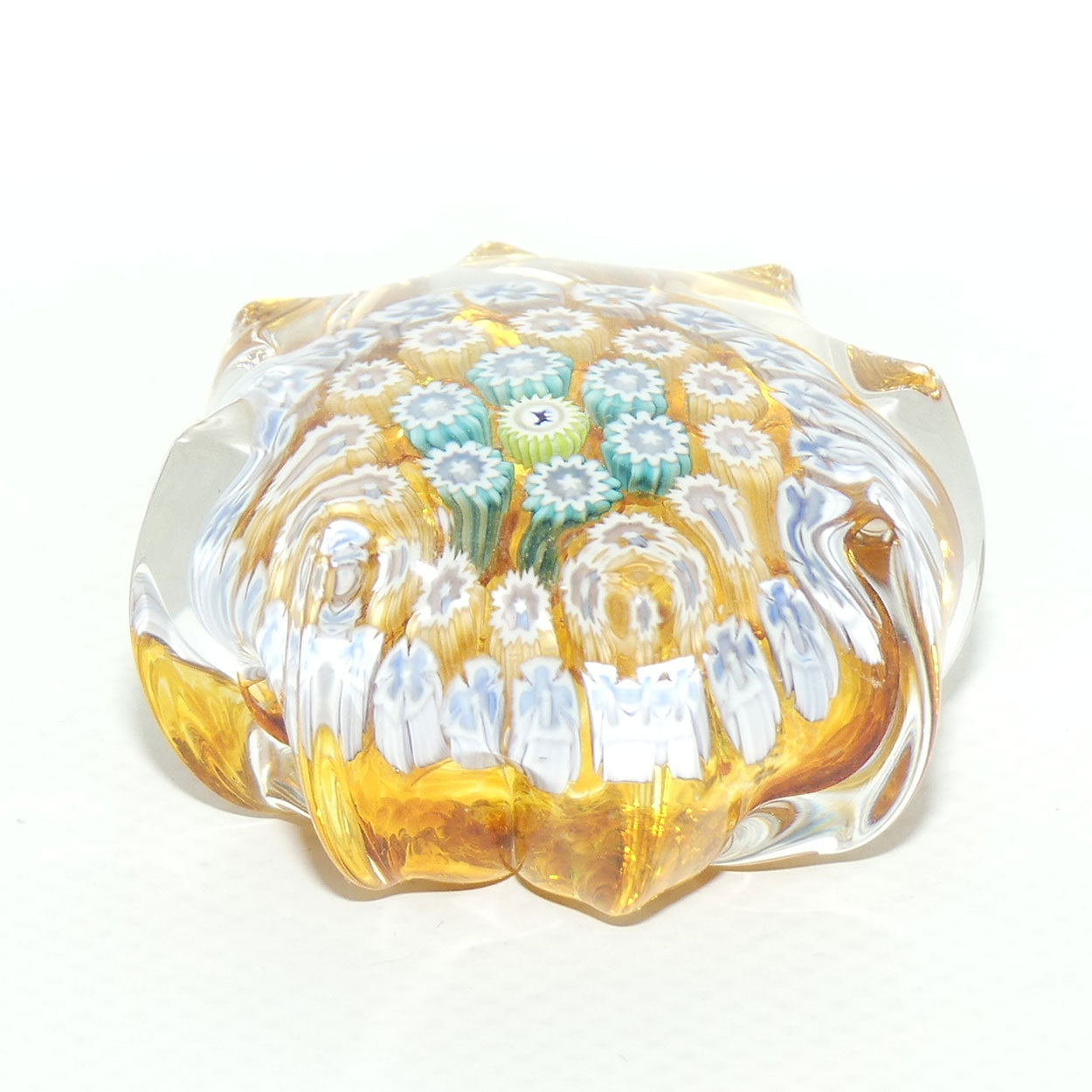 John Deacons Scotland Millefiori Silhouette Cane miniature paperweight | Star | Amber