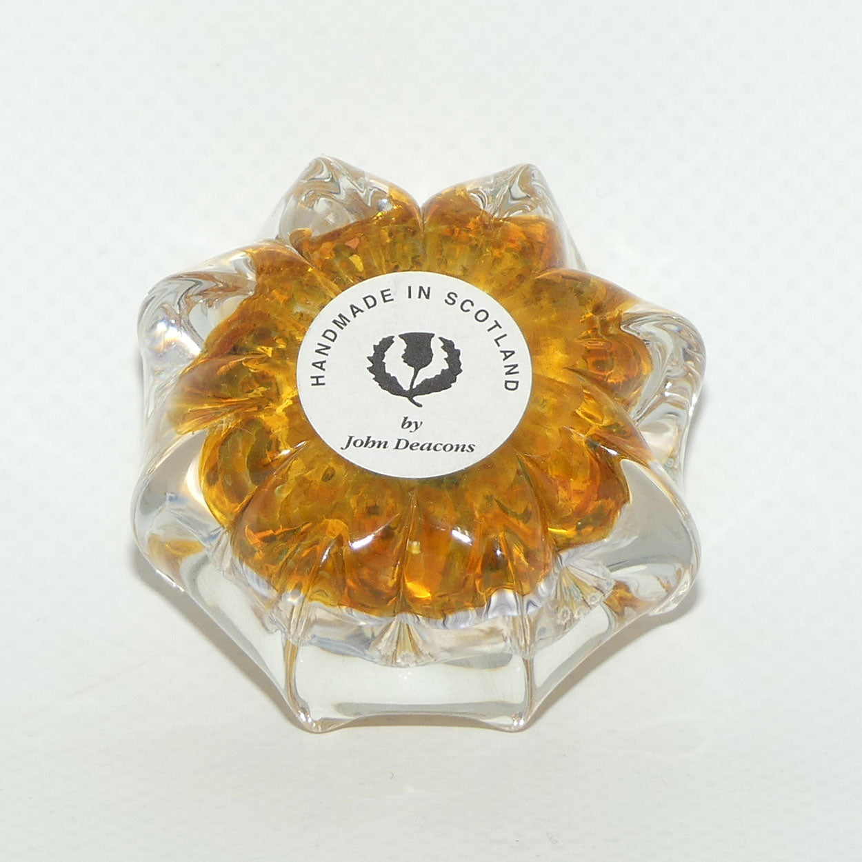 John Deacons Scotland Millefiori Silhouette Cane miniature paperweight | Star | Amber