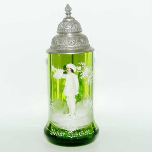 Green Mary Gregory glass Stein Behut Dich Gott