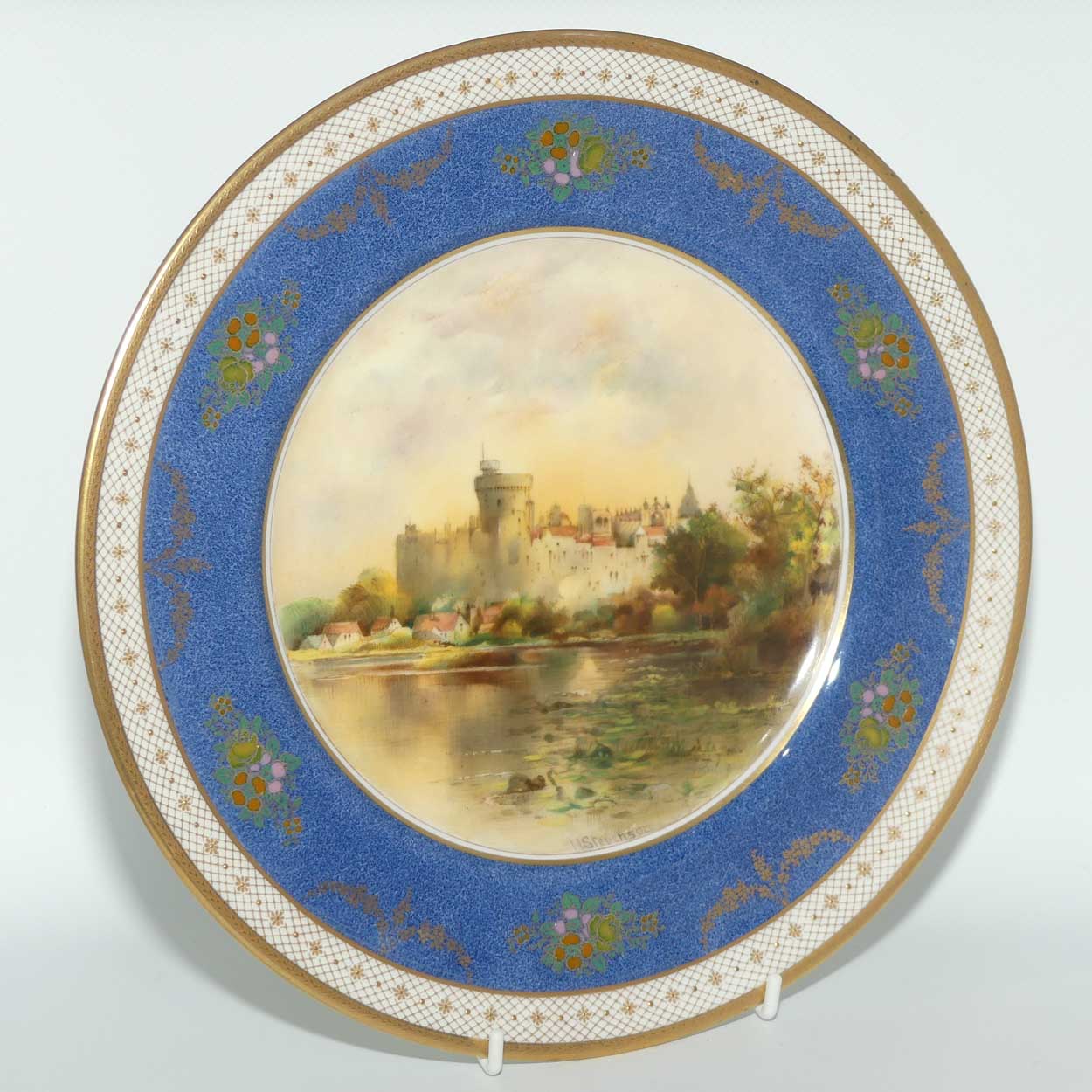 Royal Doulton hand painted and gilt Windsor Castle plate | for Tiffany and Co New York | signed H Stevenson