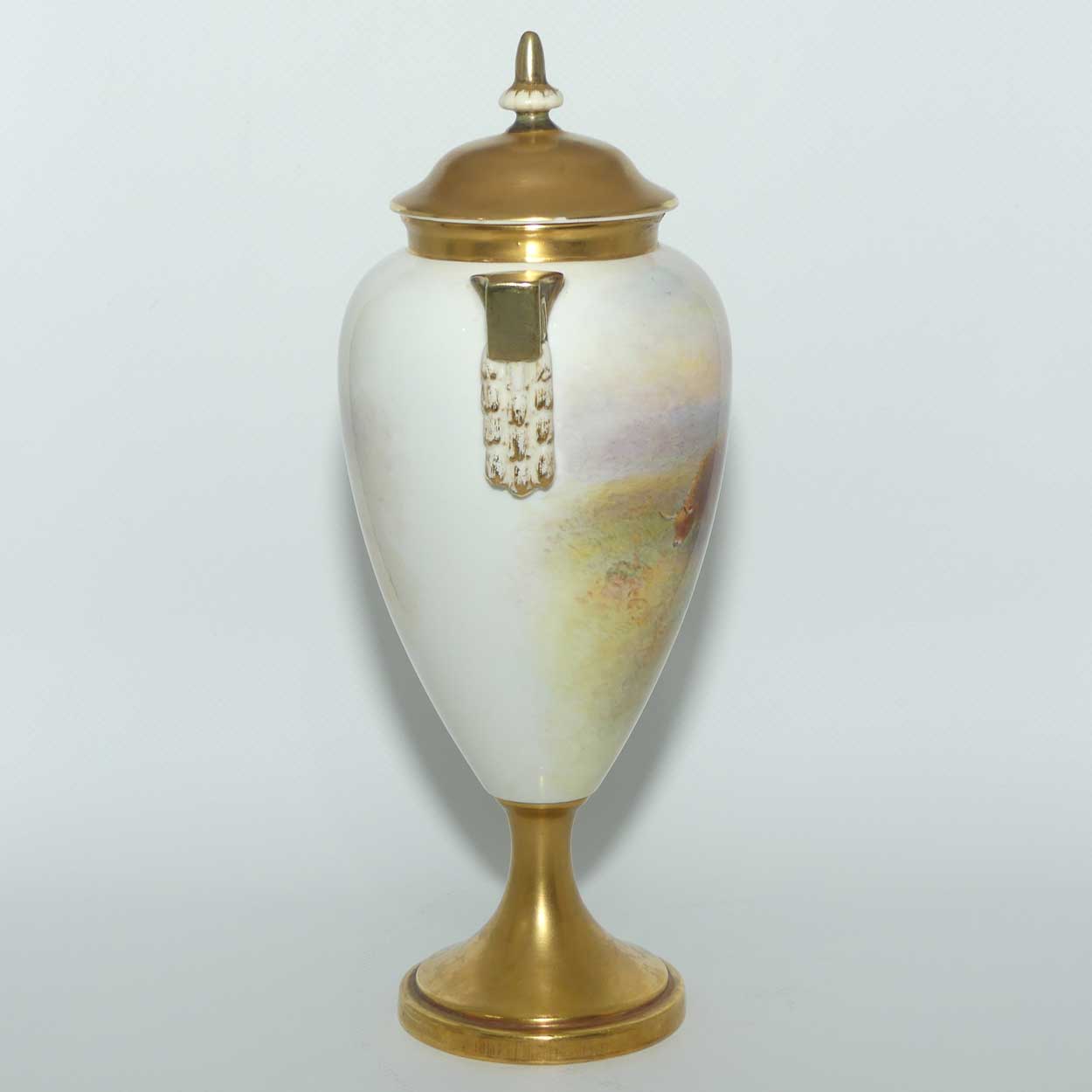 Royal Worcester hand painted Highland Cattle lidded vase with gilt | H Stinton | Shape 2713/2