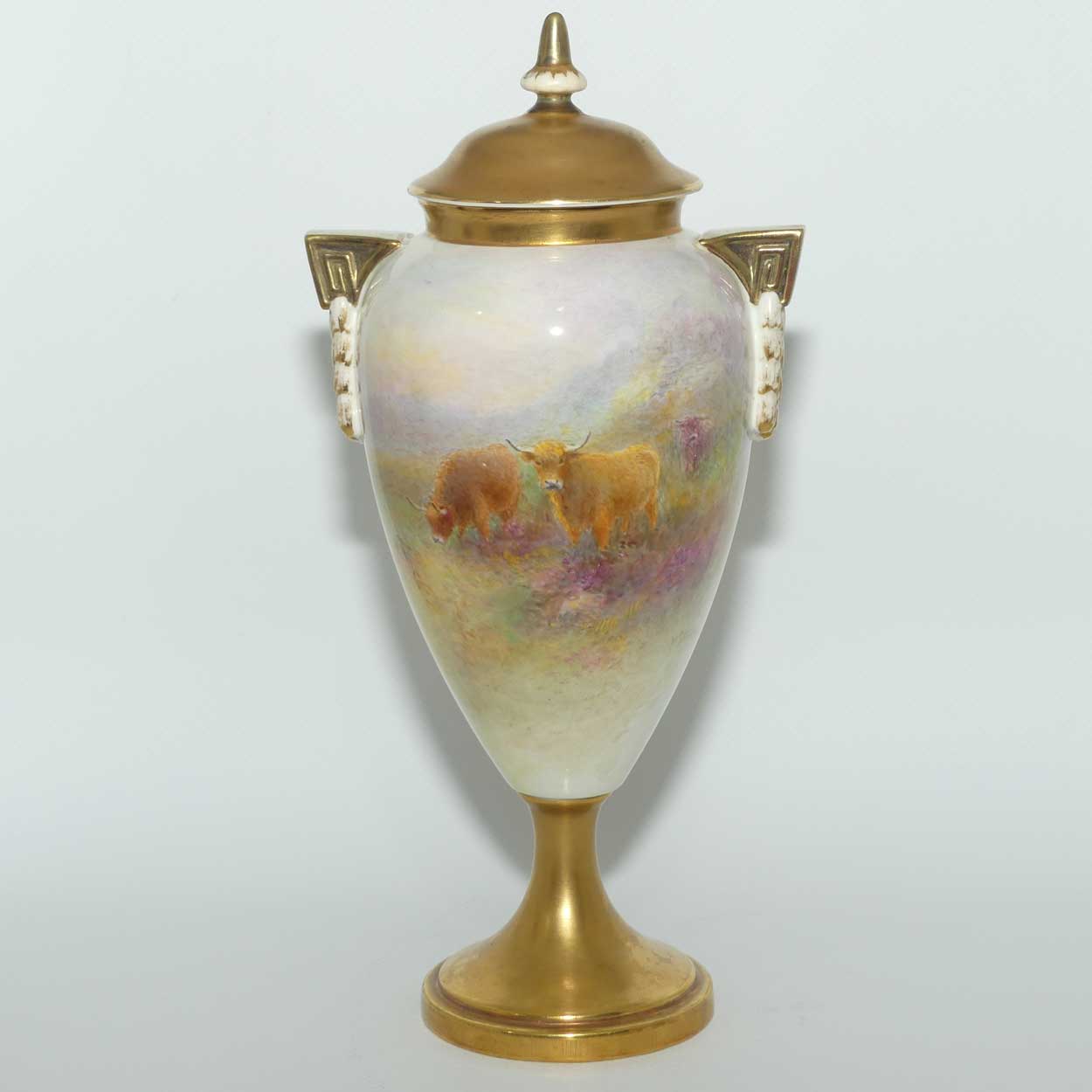 Royal Worcester hand painted Highland Cattle lidded vase with gilt | H Stinton | Shape 2713/2