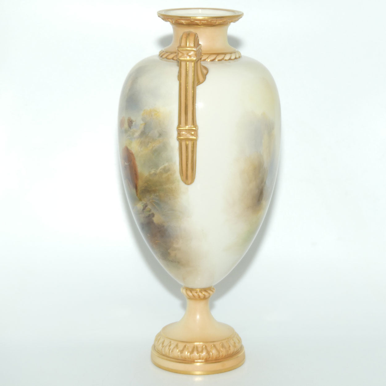 Royal Worcester hand painted twin handle Highland Cattle vase | John Stinton | #2