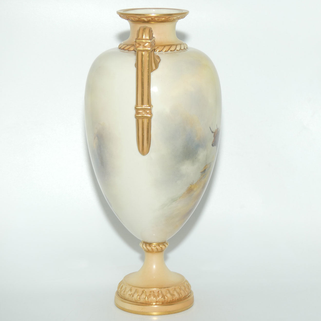 Royal Worcester hand painted twin handle Highland Cattle vase | John Stinton | #2