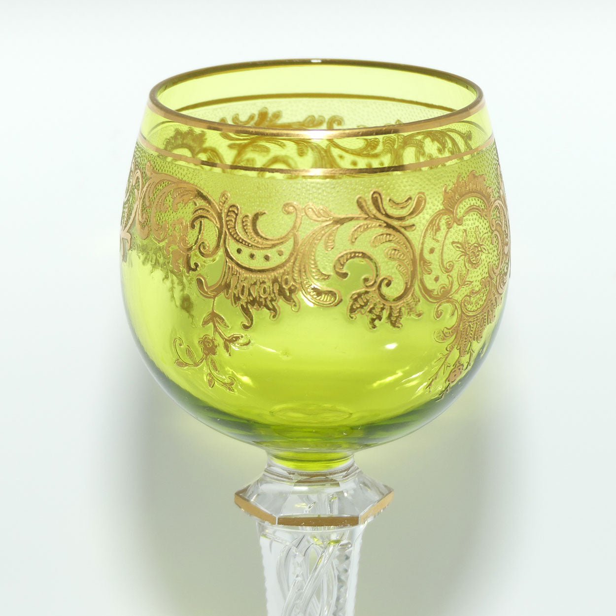Saint Louis Massenet Gold Green Hock Wine glass with Air Twist stem