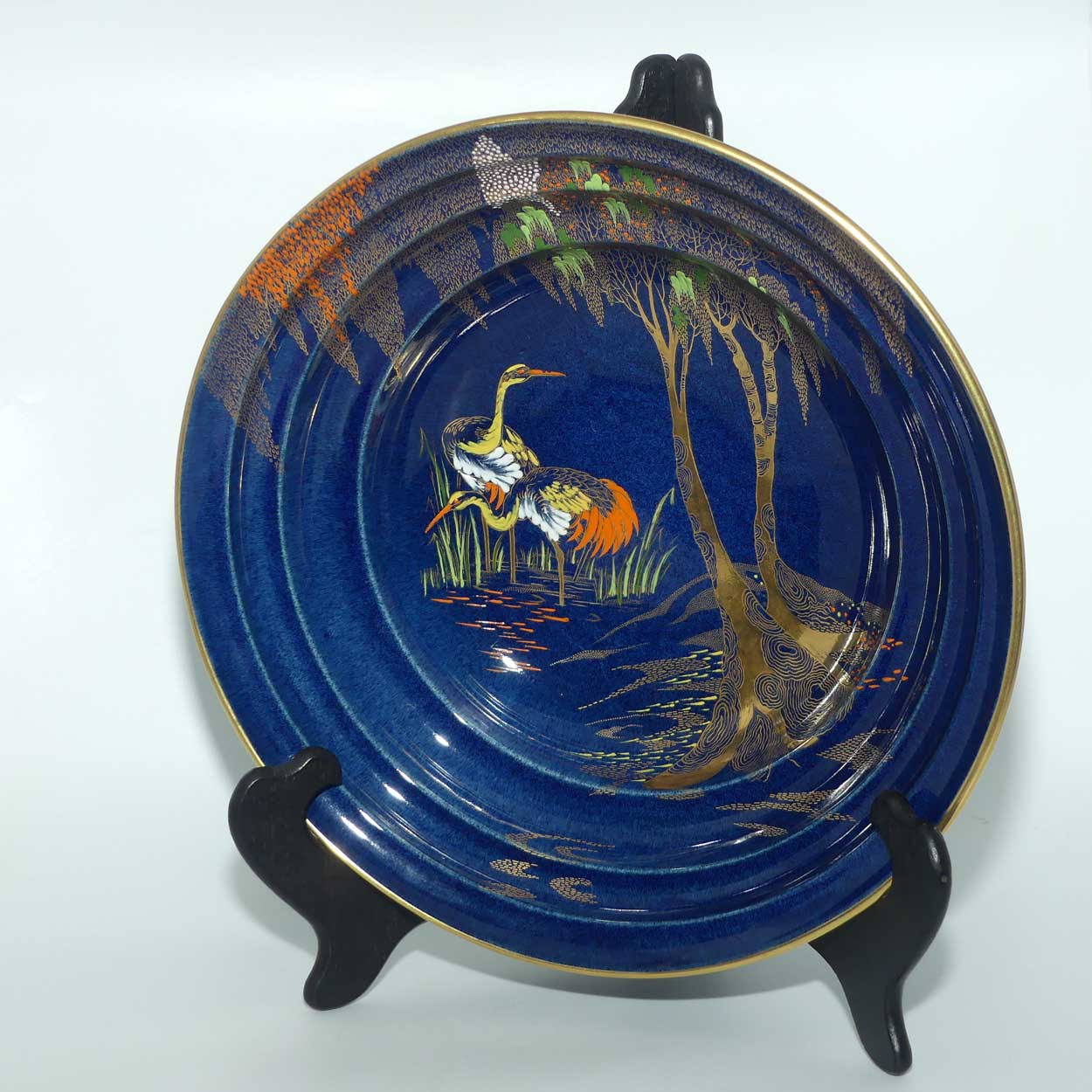 Carlton Ware very large round bowl | Storks on Blue Ground | 31.5cms diam