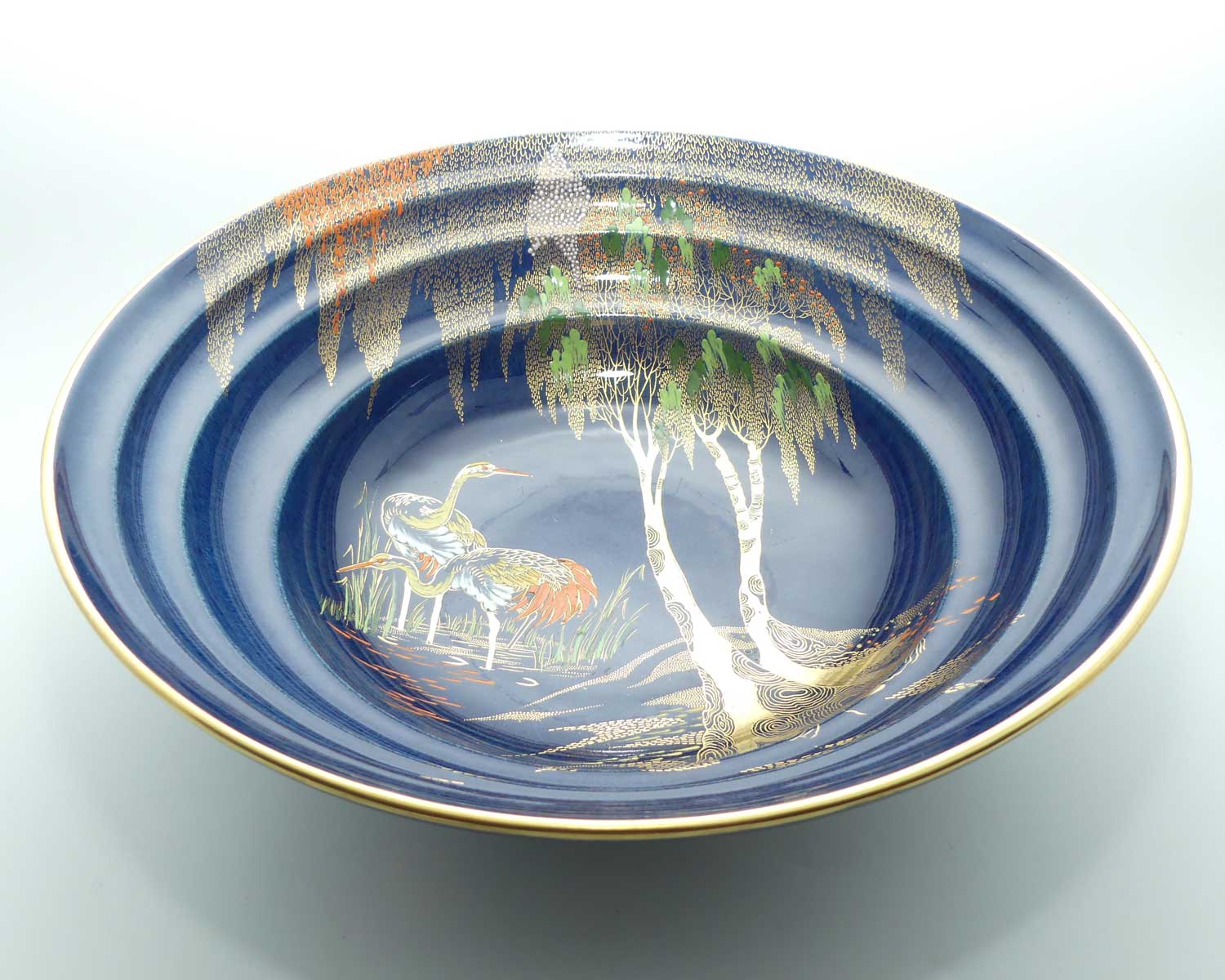 Carlton Ware very large round bowl | Storks on Blue Ground | 31.5cms diam