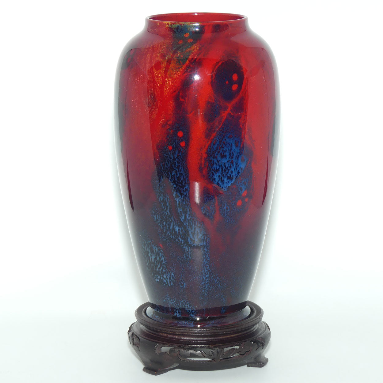 Royal Doulton Flambe Sung vase on wooden stand | signed Noke and Allen