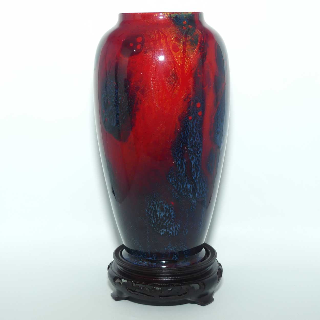 Royal Doulton Flambe Sung vase on wooden stand | signed Noke and Allen