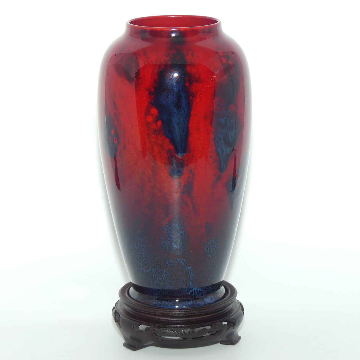 Royal Doulton Flambe Sung vase on wooden stand | signed Noke and Allen
